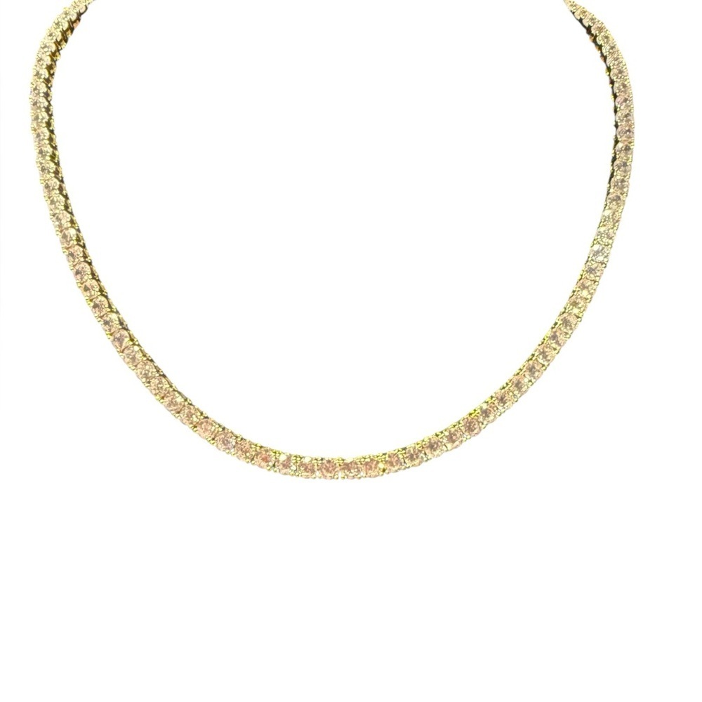 Gold Plated Women's Moissanite Necklace - Elegant Sparkle 5mm - Picture 2 of 5